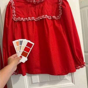Jodifl Red Blouse with White Embroidery
